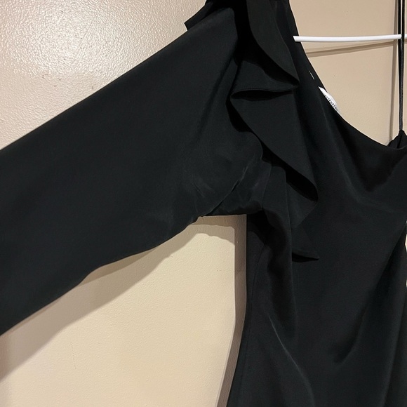 DIANE VON FURSTENBERG Little Black Dress sz 2 SILK SPANDEX One Shoulder Ruffle - Picture 4 of 7